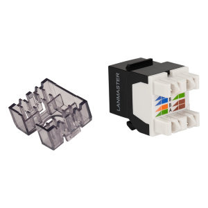 Keystone module, RJ45, category 5E, UTP, 180 degrees, with built-in shutter